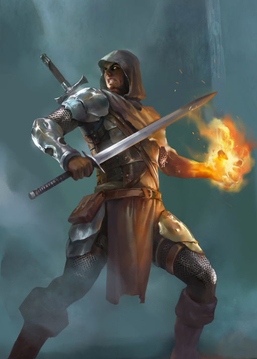 Artists impression of Egert casting a fireball (Egert is taller stronger and more handsome)